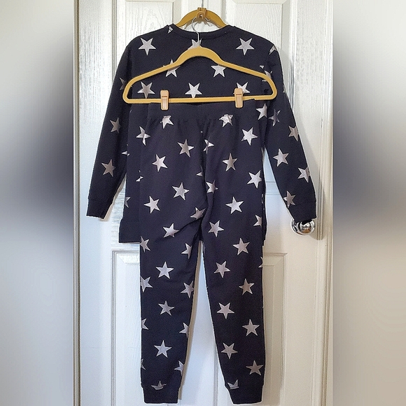 Primary (2) Piece Black & Silver Star Sweatshirt Tunic Sweatpants Girls Size 12 - Picture 3 of 12